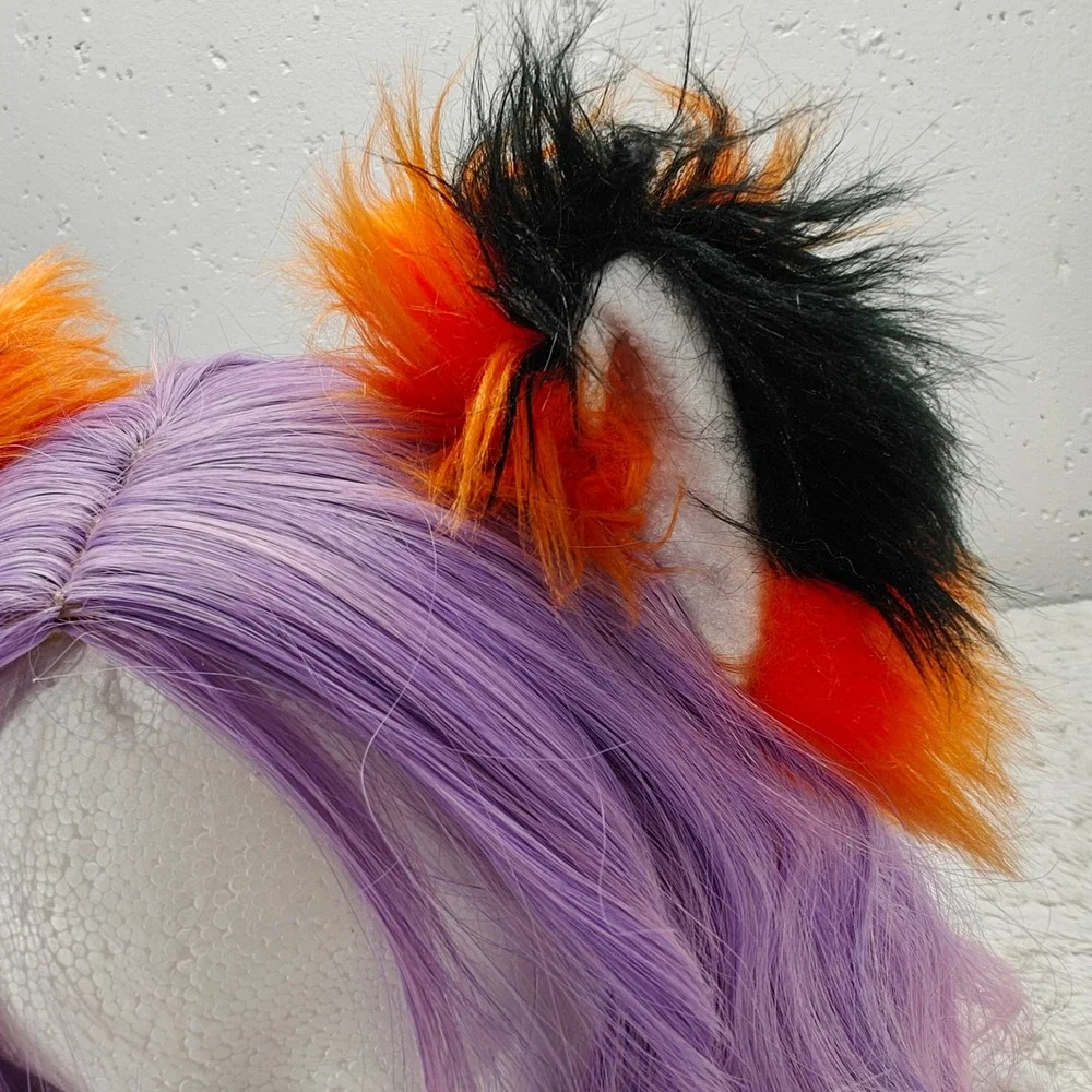 PawStar Faux Fur Fox‎ Ear Hair Clips Orange Black Cosplay Furry Anime Convention